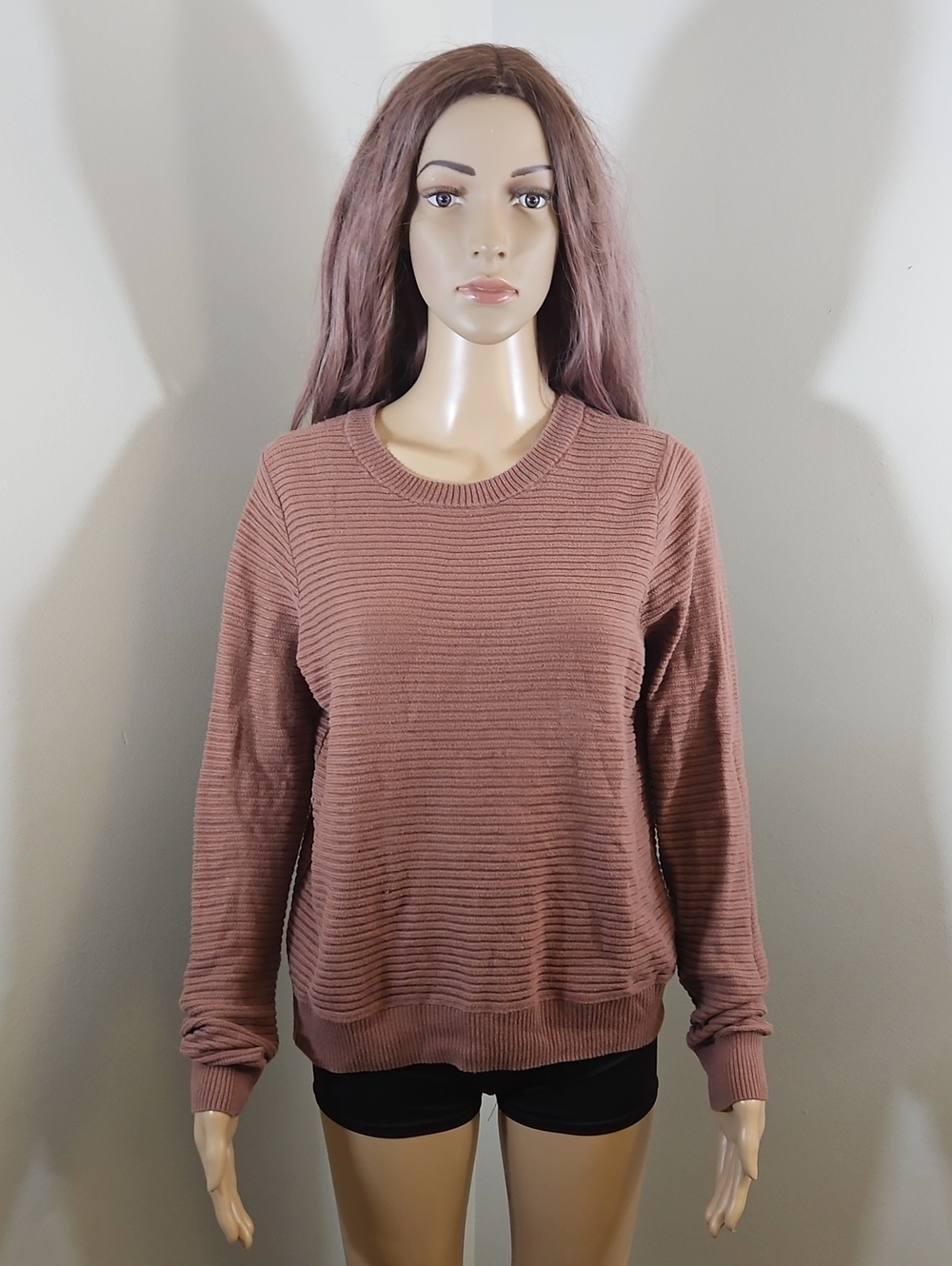 Tentree Women's Ribbed Crewneck Sweater Light Brown Tan Long Sleeves